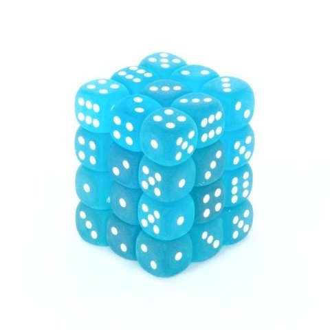 12mm d6 Dice Block (36 Dice - Frosted:  Caribbean Blue/White)