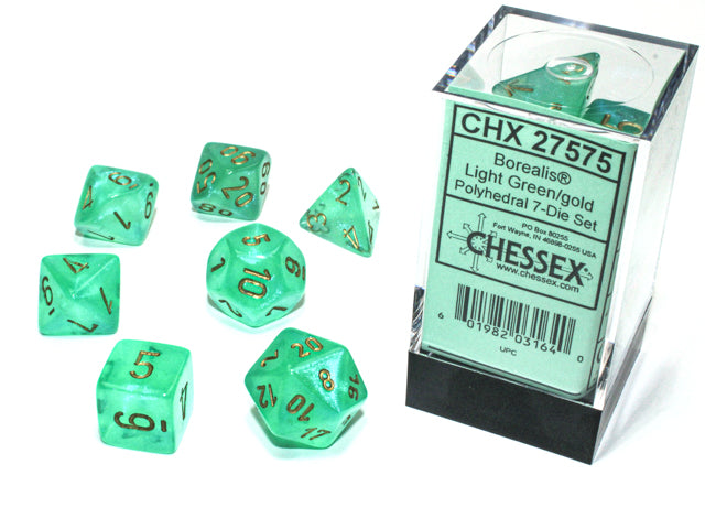 Borealis Dice -Chessex (Light Green/Gold)