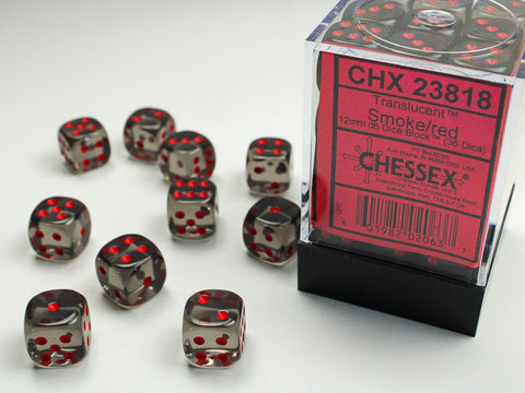 12mm d6 Dice Block (36 Dice - Translucent: Smoke/Red)
