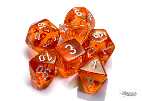 Translucent Orange/white Polyhedral 7-Dice Set