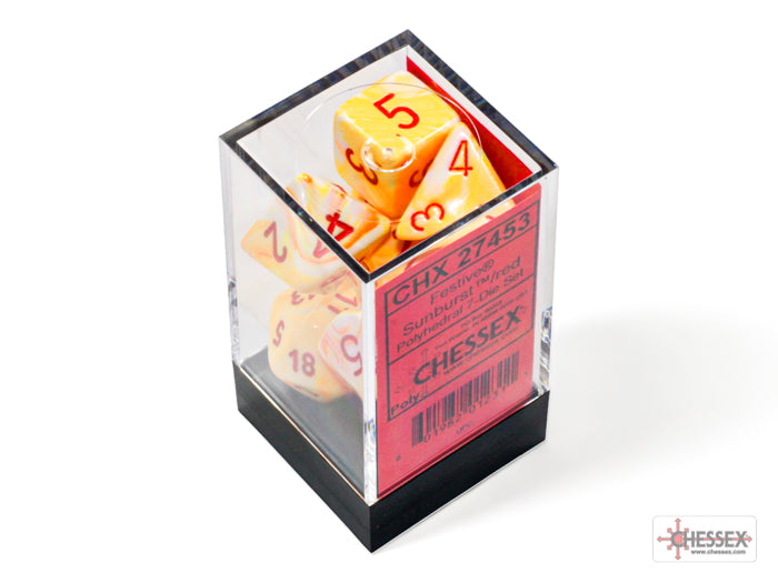 Festive Sunburst/red Polyhedral 7-Dice Set