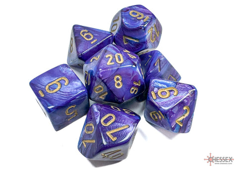 Lustrous Purple/gold Polyhedral 7-Dice Set