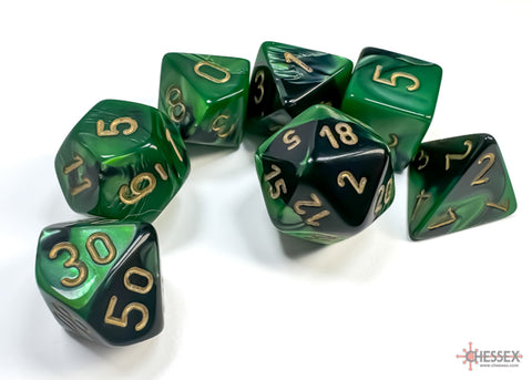 Gemini Black-Green/gold Polyhedral 7-Dice Set