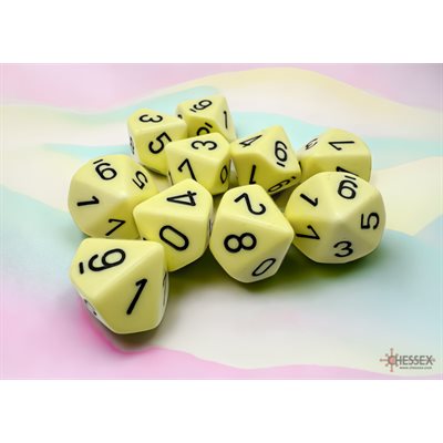 Dice: 10x D10: Opaque Pastel: Yellow with Black