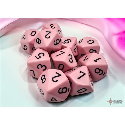 Dice: 10x D10: Opaque Pastel: Pink / Black