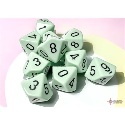 Dice: 10x D10: Opaque Pastel: Green / Black
