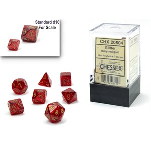 Mini Dice -Chessex (Glitter: 7Pc Ruby Gold)