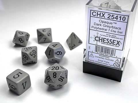 CHESSEX POLYHEDRAL OPAQUE 7-DIE SET DARK GREY/BLACK