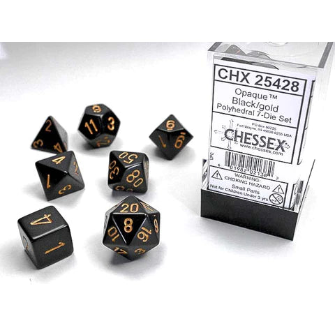 Polyhedral Dice Set: Opaque: 7Pc Black/Gold