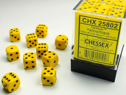 12mm d6 Dice Block (36 Dice - Opaque: Yellow/Black)