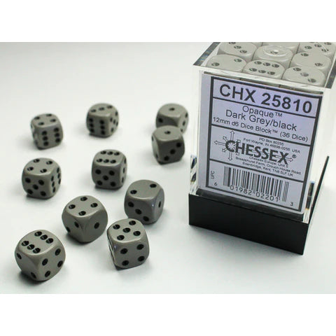 12mm d6 Dice Block (36 Dice - Opaque: Dark Grey/Black)