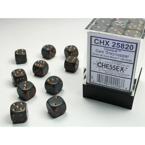 12mm d6 Dice Block (36 Dice - Opaque: Dark Grey/Copper)