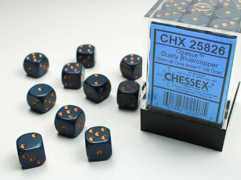 12mm d6 Dice Block (36 Dice - Opaque: Dusty Blue/Gold)