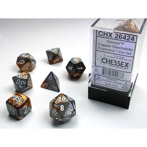 Polyhedral Dice Set: Gemini: 7Pc Copper-Steel/White