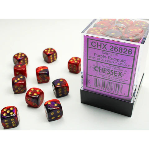 12mm d6 Dice Block (36 Dice - Gemini: Purple-Red/Gold)