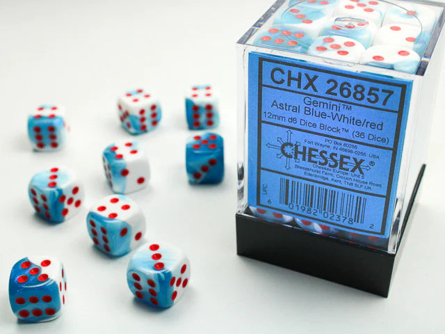 12mm d6 Dice Block (36 Dice - Gemini: Astral-Blue White/Red)