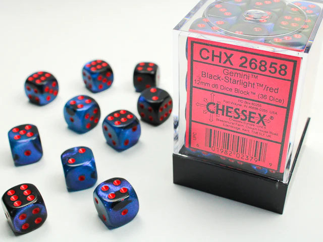 12mm d6 Dice Block (36 Dice - Gemini: Black-Starlight/Red)