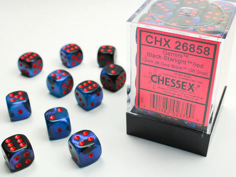 12mm d6 Dice Block (36 Dice - Gemini: Black-Starlight/Red)