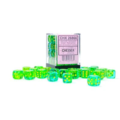 12mm d6 Dice Block (36 Dice - Gemini Translucent Green-Teal/Yellow)