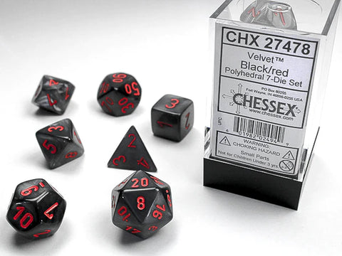 CHESSEX POLYHEDRAL VELVET 7-DIE SET BLACK/RED