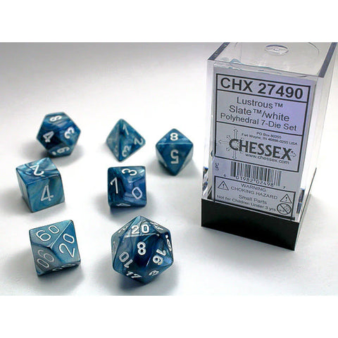 CHESSEX POLYHEDRAL LUSTROUS 7-DIE SET SLATE/WHITE