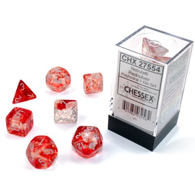 Nebula Dice - Red/Silver Luminary 7 pc