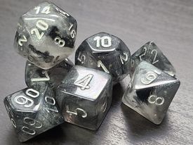 CHESSEX POLYHEDRAL BOREALIS 7-DIE SET LIGHT SMOKE/SILVER LUMINARY