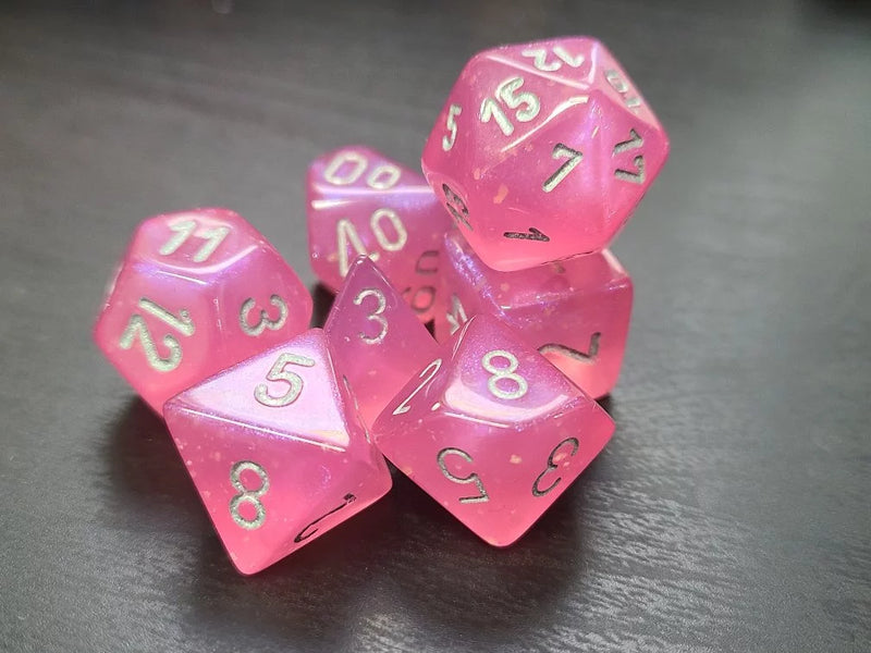 Polyhedral Dice Set: Borealis: 7Pc Pink/Silver Luminary