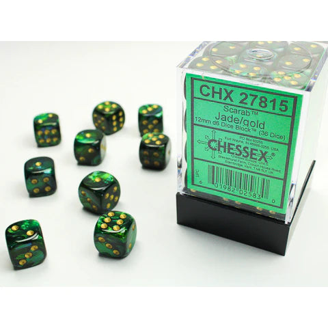 12mm d6 Dice Block (36 Dice - Scarab: Jade/Gold)