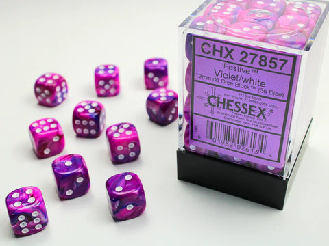 12mm d6 Dice Block (36 Dice - Festive: Violet/White)