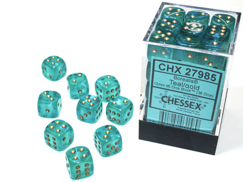 12mm d6 Dice Block (36 Dice - Borealis: Teal/Gold)