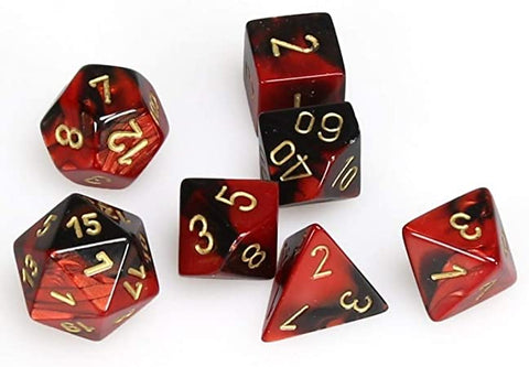 Gemini Black-Red/gold Polyhedral 7-Dice Set