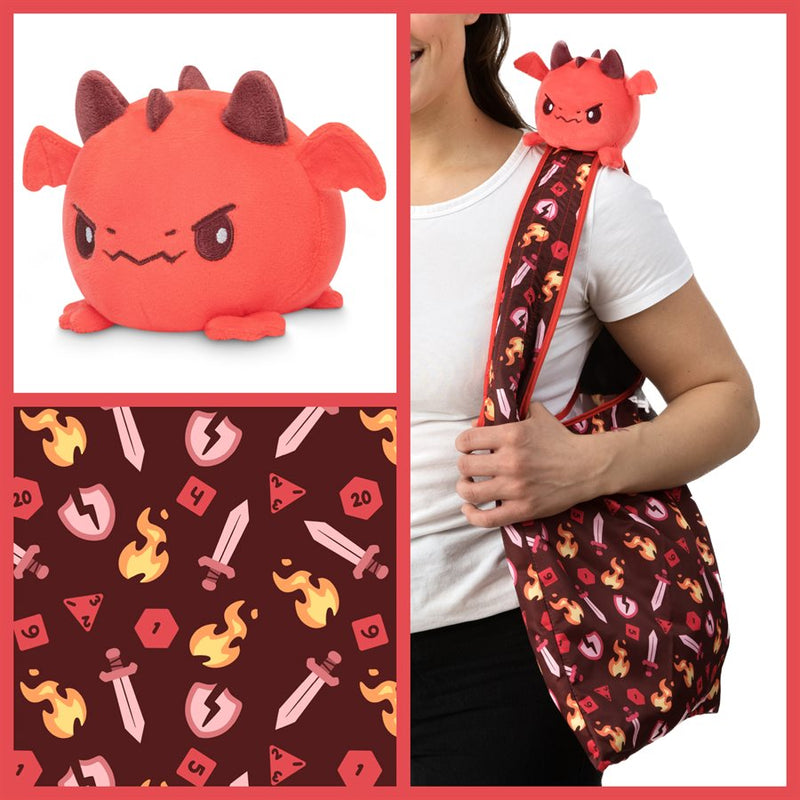 Tote Bag with Plushie: (Dark Red + Red Dragon)