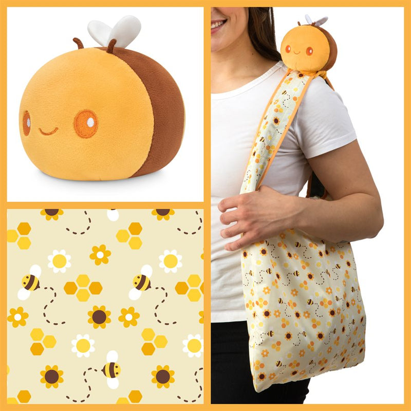 Tote Bag with Plushie: (Yellow Bees & Honeycomb + Yellow Bee)
