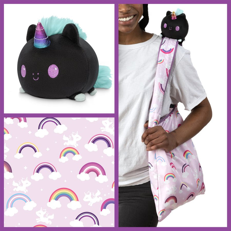 Tote Bag with Plushie: (Pink Rainbows + Black Unicorn)