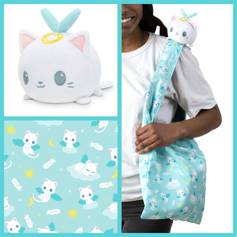 Tote Bag with Plushie: (Light Blue Angel Cats + White Angel Cat)