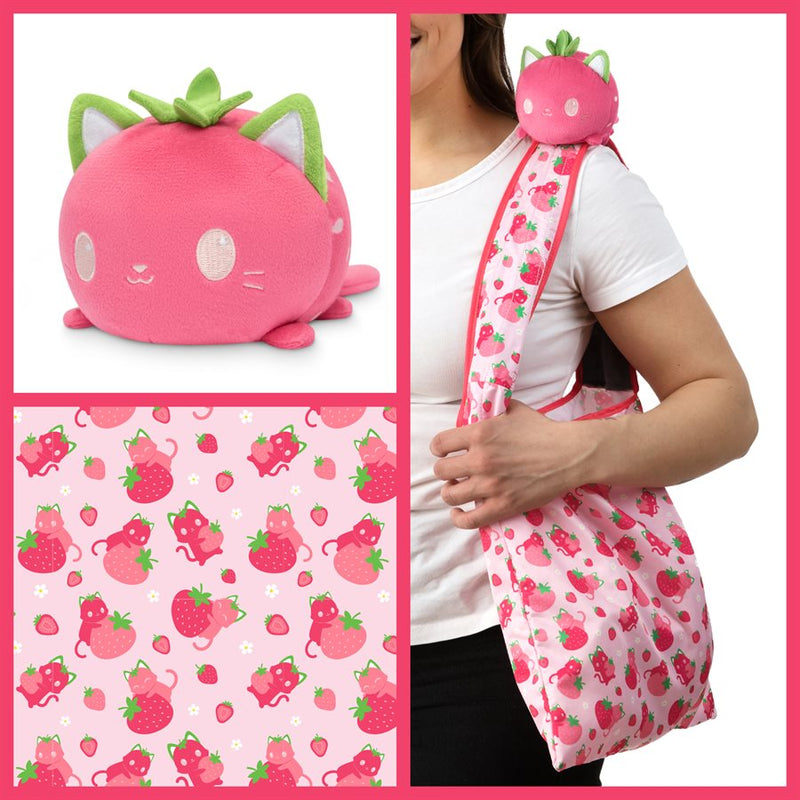 Tote Bag with Plushie: (Pink Strawberry Cats + Pink Strawberry Cat)