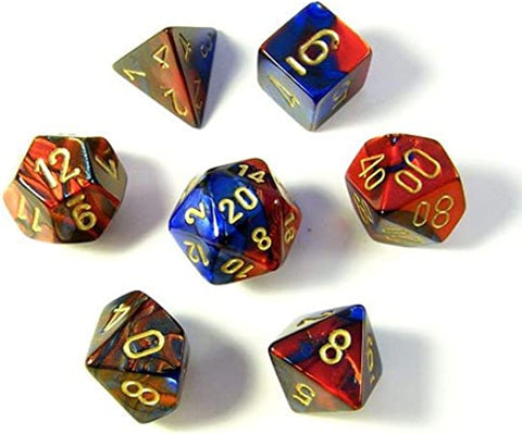 Polyhedral Dice Set: Gemini: 7Pc Blue-Red/Gold