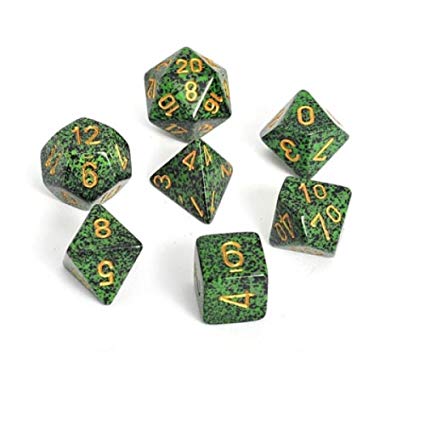 CHESSEX POLYHEDRAL SPECKLED 7-DIE SET GOLDEN RECON