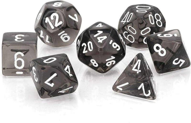 CHESSEX POLYHEDRAL TRANSLUCENT 7-DIE SET SMOKE W/WHITE