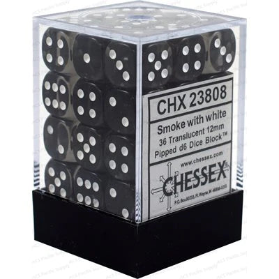 12mm d6 Dice Block (36 Dice - Translucent: Smoke/White)