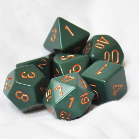 Chessex Polyhedral OPAQUE 7-DIE SET DUSTY GREEN/COPPER