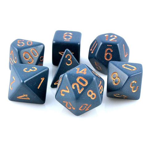 CHESSEX POLYHEDRAL OPAQUE 7-DIE SET DUSTY BLUE/COPPER