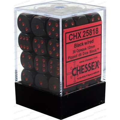 12mm d6 Dice Block (36 Dice - Opaque: Black/Red)