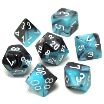 CHESSEX POLYHEDRAL GEMINI 7-DIE SET BLACK-SHELL/ WHITE