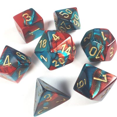Gemini Red-Teal/gold Polyhedral 7-Dice Set