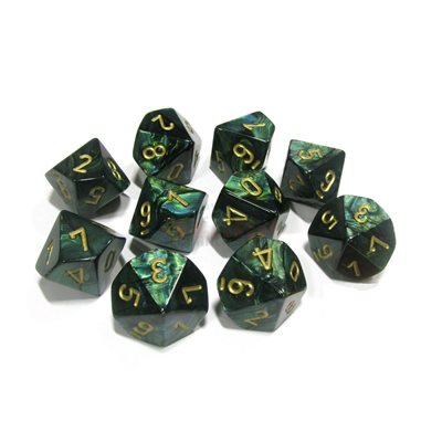 Dice: 10x D10: Scarab: Jade / Gold