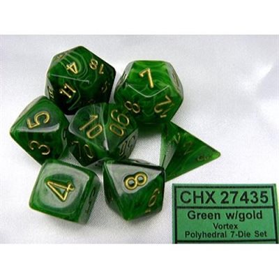 Polyhedral Dice Set: Vortex: 7Pc Green/Gold