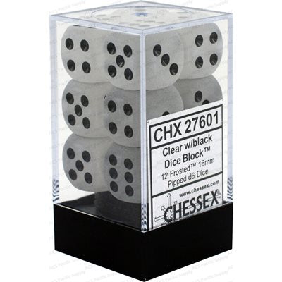 Dice: 12x D6: 16 mm: Frosted: Clear / Black