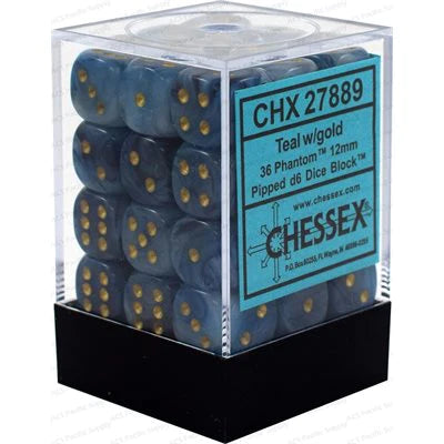 12mm d6 Dice Block (36 Dice - Phantom: Teal / Gold)